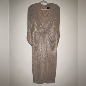 Betsy & Adam Shimmering cape Sleeve Dress gold
